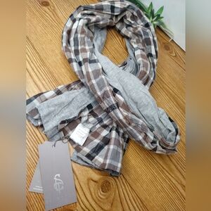 Women's Scarf 2 Layer Checkered And Grey New Selected Accessories